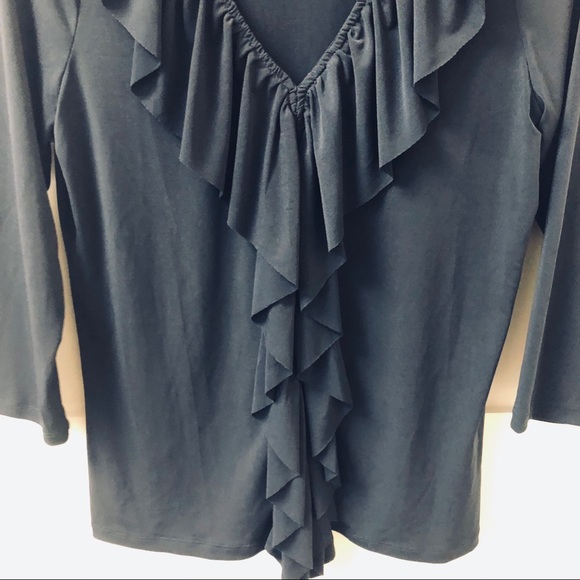 🛍Ellen Tracey navy blue ruffle front blouse EUC!! - Picture 5 of 5